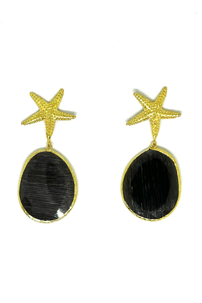 Brincos Estrela do Mar com Pedras Pretas