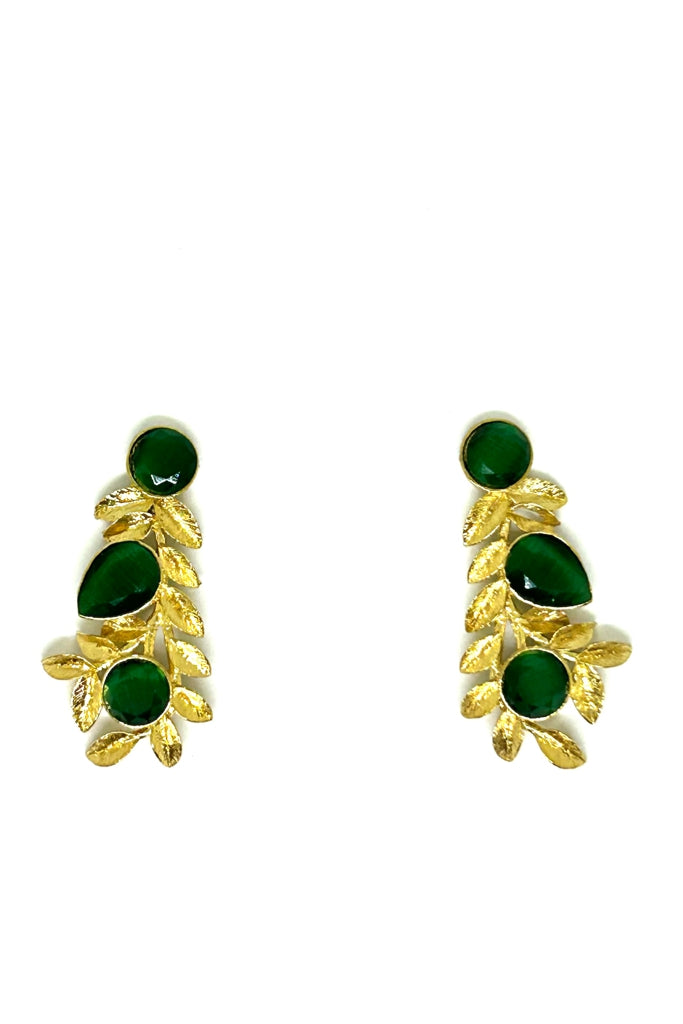 Brincos Autumn Leaves com Pedras Verdes