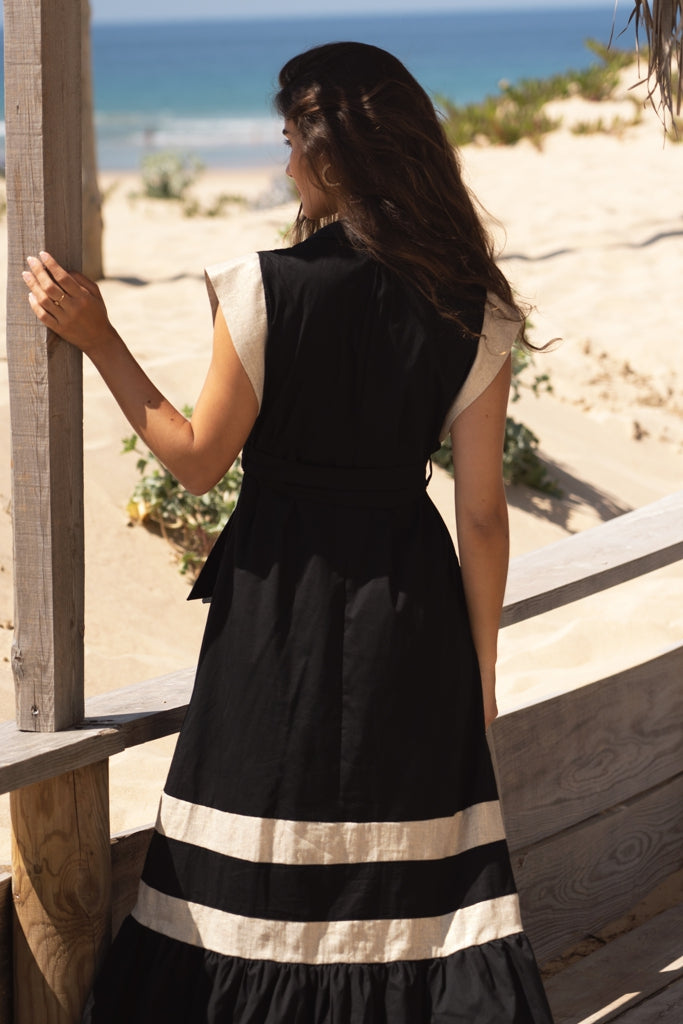 vestido longo preto. long dress cotton black and linen