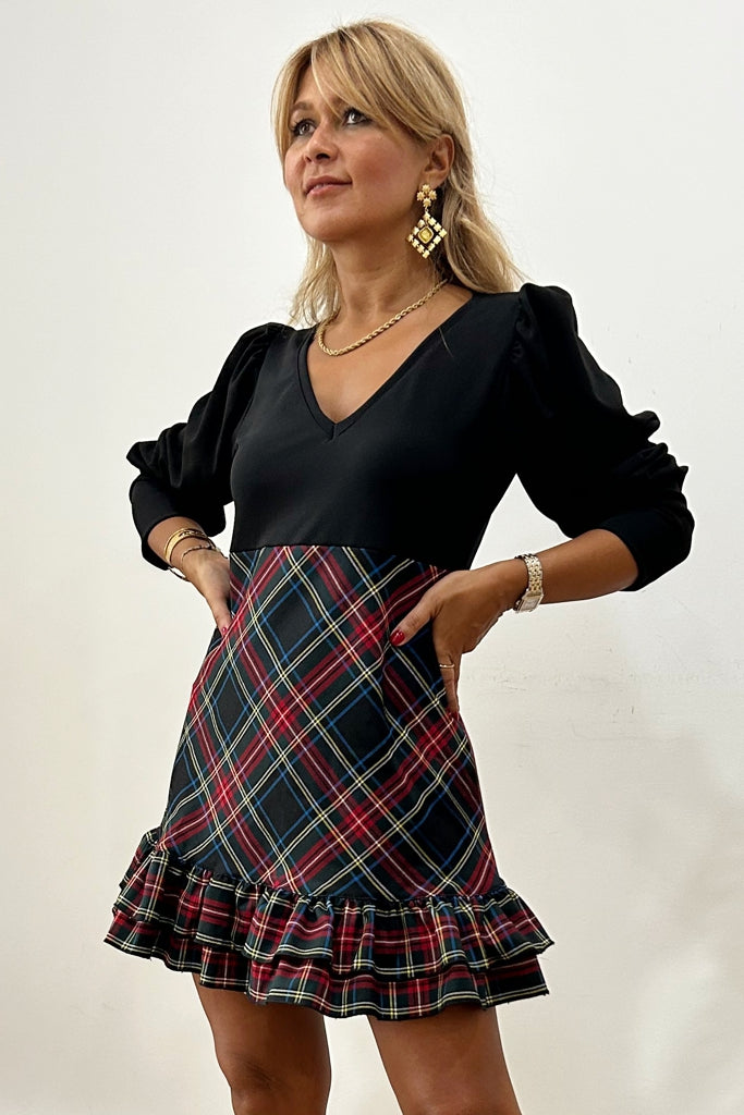 Vestido Oxford Black & Tartan