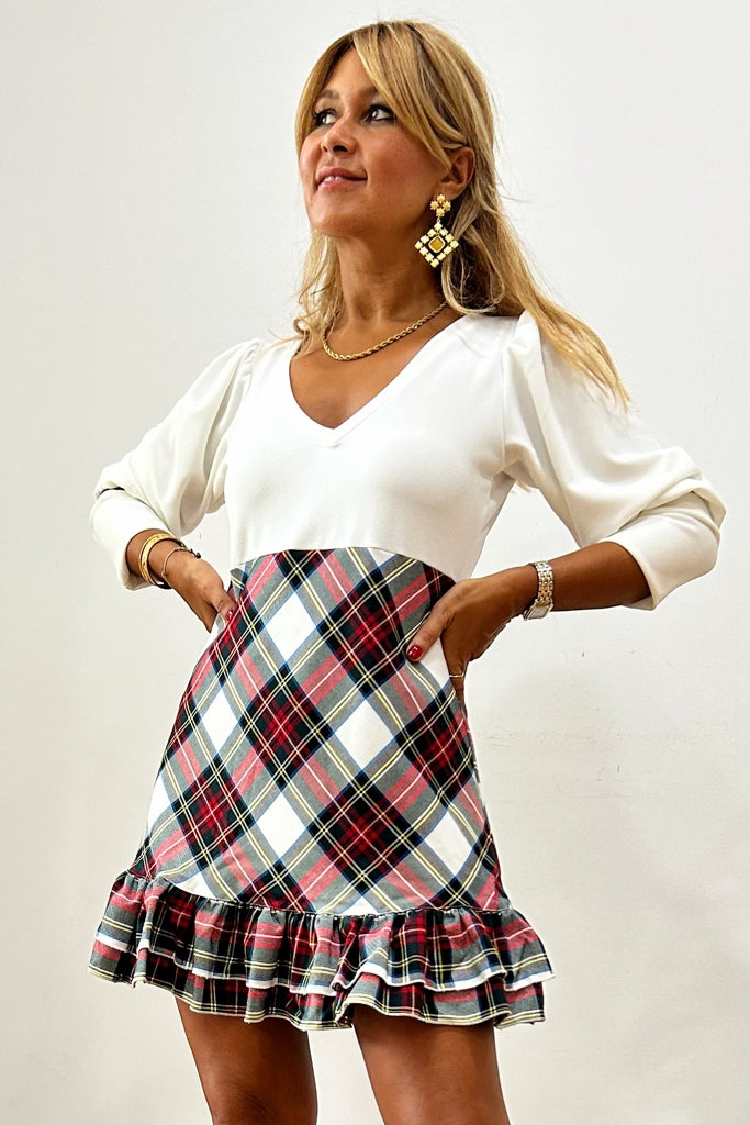 Vestido Oxford White & Tartan