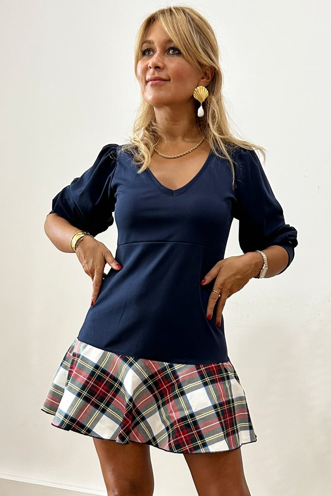Vestido Zurique Blue & Tartan