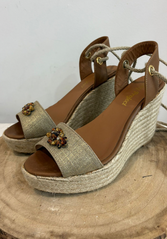 Sandália Florence Gold Canvas + Jewel