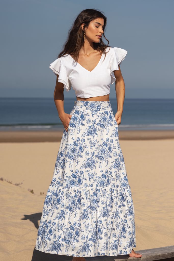 saia linho estampado. linen skirt