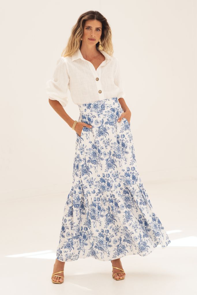 saia linho estampado. linen skirt