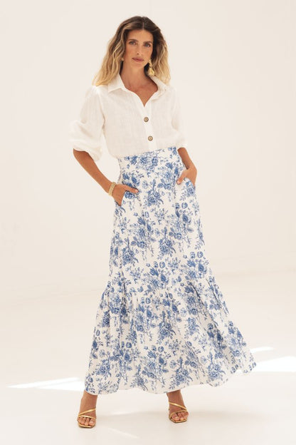 saia linho estampado. linen skirt