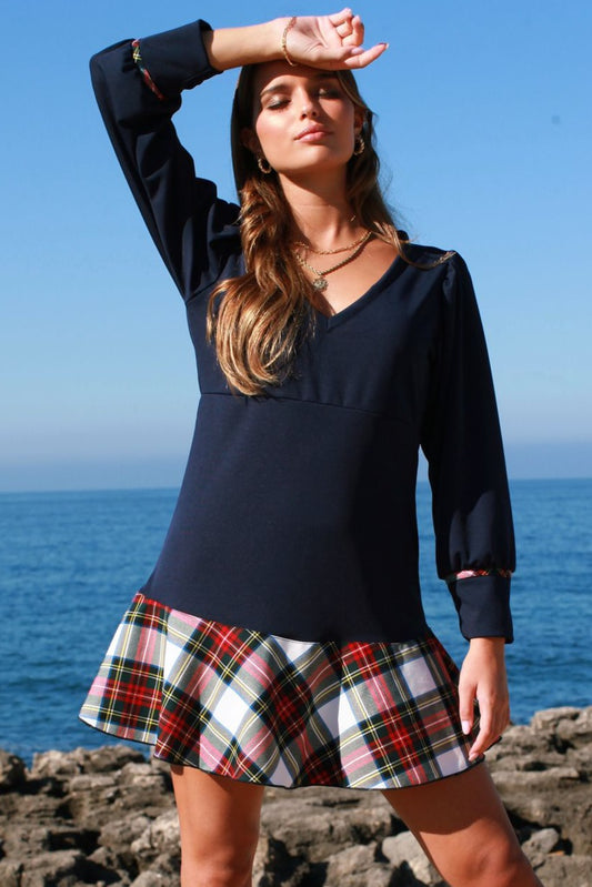 Vestido Zurique Blue & Tartan