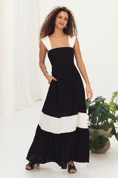 Vestido Buzios Black & White Linho